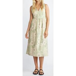 Self Contrast Womens Cross Back Daisy Print Steph Midi Dress Green Cream Size XS